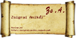 Zsigrai Anikó névjegykártya