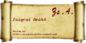 Zsigrai Anikó névjegykártya